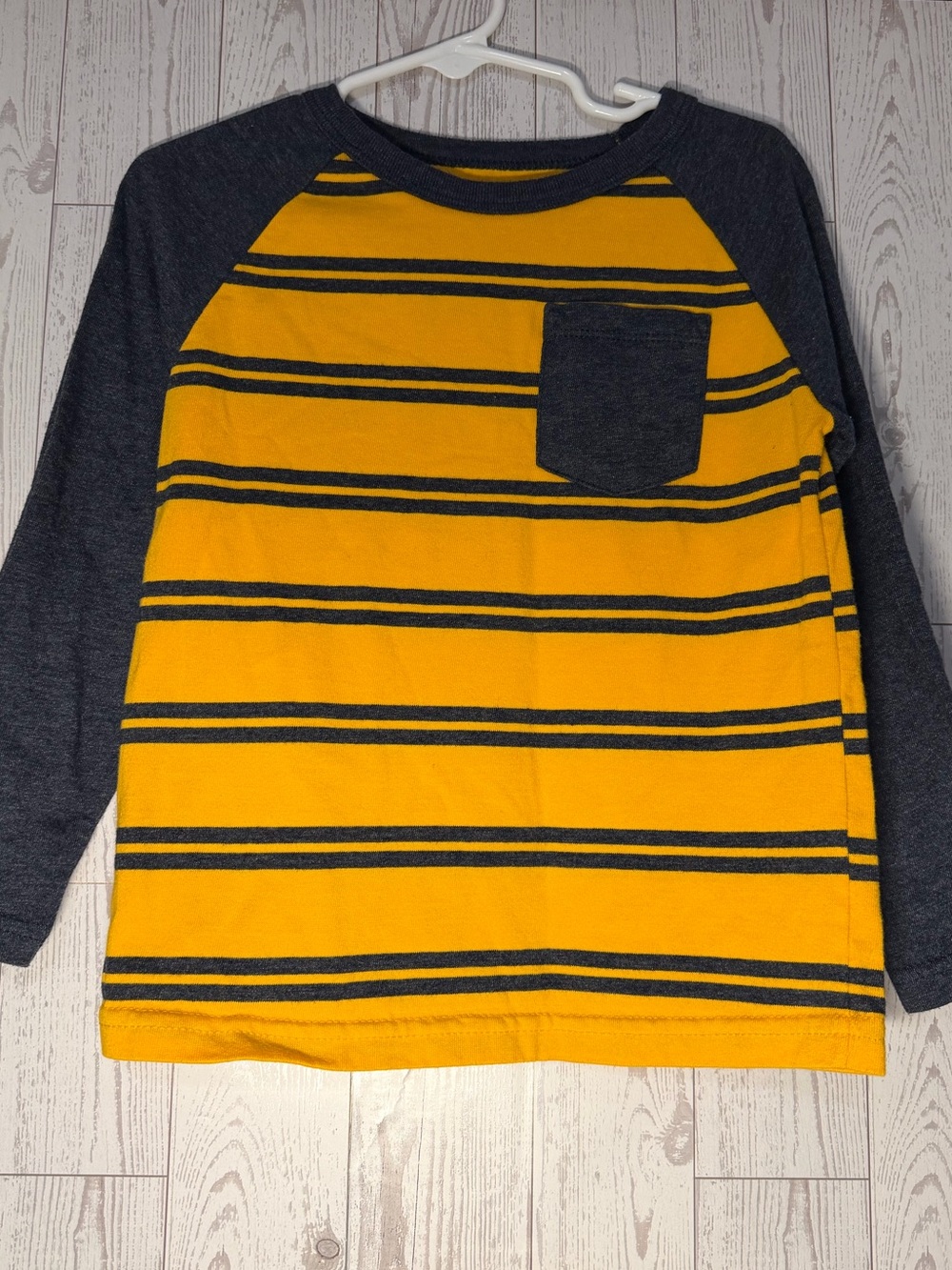 Garanimals Boys' Yellow & Charcoal Striped Raglan Long Sleeve Tee